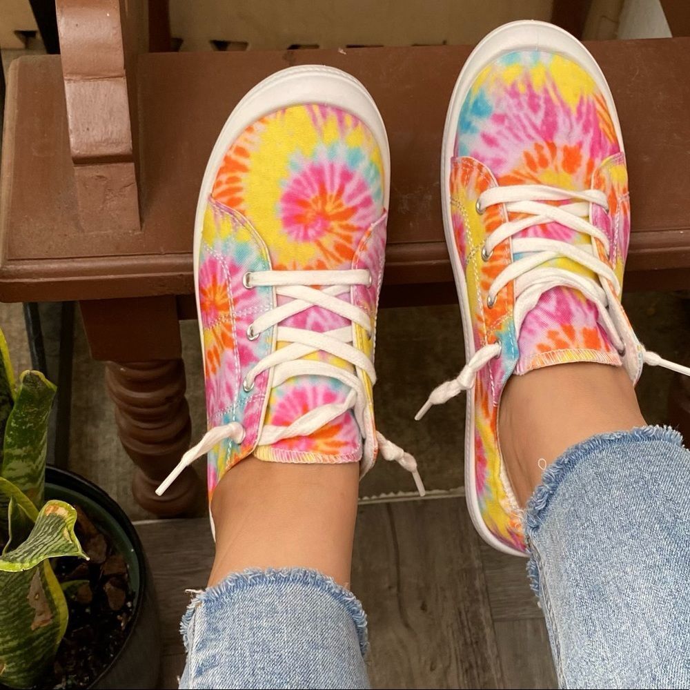 Tie Dye Flat Lace Sneakers Tennis - Picture 5 of 5